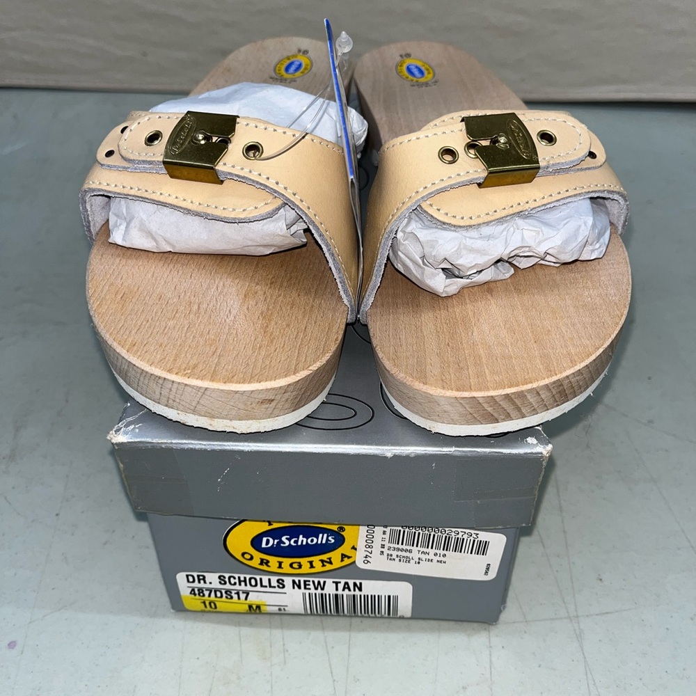 DR SCHOLLS Original Wooden Buckle Slide Mule Sandals NWT